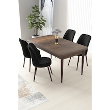 Canisa Concept Nil Serisi 70x110 Sabit Mutfak Masası Takımı Barok Desen Masa 4 Siyah Sandalye Siyah Sandalyeler Barok Masa