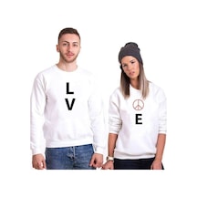 Tshirthane Lo Ve Peace Sevgili Kombinleri Unisex Sweatshirt Kırık Beyaz Tshirthane Lo Ve Peace Sevgili Kombinleri Unisex Sweatshirt Kırık Beyaz