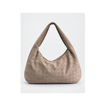 Nura Collection Vizon Kadın Hakiki Süet Örgü Dokulu Shopper Omuz Çantası Bej - 936381748 Bej
