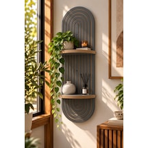 Antrasit Ahşap 2 Katlı Modern Duvar Rafı 85x30