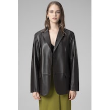 Dericlub Bloom Kadın Oversize Düğmeli Hakiki Deri Blazer Ceket Kahverengi Kahverengi