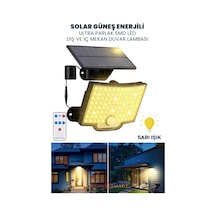Technosmart Güneş Enerjili Bahçe Aydınlatması 106 Led, Sarı Işık, Kumandalı Ip65 Solar Duvar Lamba