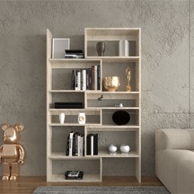 Avole Flat Çok Raflı Geniş Kitaplık Frezya Mermer Desenli Mermer Desenli