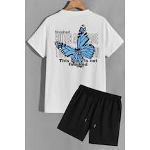 Uyguntarz Sırt Baskılı Şort T-shirt Eşofman Takımı Beyaz