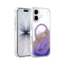 Onegif Apple Uyumlu iPhone 16 Lotus Simli Magsafe Kapak - Mor Standart