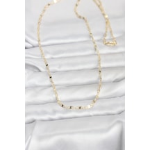 Cm 14k Gold Renk Yassı Gemici Zincir Model 60 Cm Kadın Kolye Altın - Beyaz