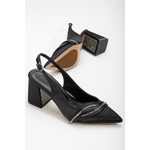 Saten Baretli Taşlı Siyah Büyük Numara Kadın Ayakkabı Topuklu Abiye-2678-siyah