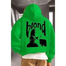 Benroma 3 İplik Penye Blond Baskılı Ünisex Kapüşonlu Sweat Yeşil