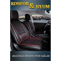 Opel Combo 3 Tekli Lüx Deri Oto Koltuk Kılıfı Ön Arka Takım Safir Siyah Kırmızı