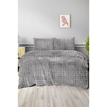 Merinos Diamond Buble Kürk Çift Kişilik Comforter Set Silver Gri