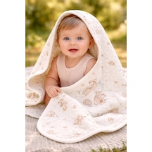 Almira Bebek Unisex Bebek Little Dear Yazılı Yavru Ceylan Baskılı Organik Pamuklu Battaniye Mint Yeşili Standart
