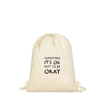 Tabby Design Okay Motto Baskılı Büzgülü Sırt Çantası - Krem