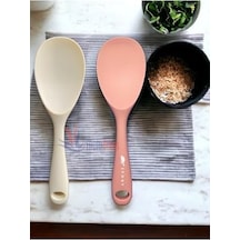 Sert Uçlu Isıya Dayanıklı Yanmaz Yapışmaz Silikon Kaşık 2&apos Li 22 Cm, Somon-krem