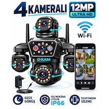 O-kam Ok-251 12mp 4 Kameralı Wifi Gece Görüş Çift Yönlü Ses Uzaktan İzleme Kişi Takibi Türkçe Akıllı Güvenlik Kamerası