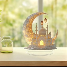 Lemestar İslamik Desenli Akrilik Masa Süsüsü - Beyaz Ev Dekorasyonu Ve Hediye Seçeneği