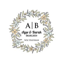 Dişli Kenarlı Dikdörtgen Mühür Kına Nişan Düğün 3x3 Cm Özel Etiket / 50 Adet Sticker Beyaz
