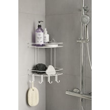 Banyo Köşe Rafı Askılı Duş Organizeri Ve Şampuanlık 2 Katlı Beyaz Ek-02 Beyaz
