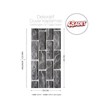 30x60 Cm Kendinden Yapışkanlı Duvar,banyo,tezgah Arası Gri Tuğla Desen-48 Adet 30 X 60 Cm