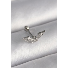 316l Çelik Gümüş Renk Zirkon Taş Detay Kanat Model Tragus Piercing Çok Renkli