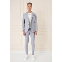 Efor Comfort Fit Çift Yırtmaç Fleto Cep Esnek Pamuk Casual Gri Mavi Ceket C 675 Gri - Mavi