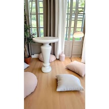 Doğal Masif Ahşap Tekli Yan Sehpa Beyaz Renk Modern Mantar Sehpa Beyaz