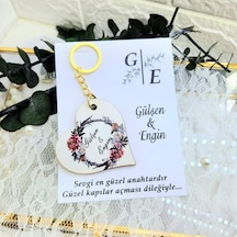 Ahşap Kalp Anahtarlık Uv Baskılı Kart Üzeri Çiçek Süslem 20 Adet