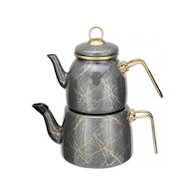 Nishev Havana Serisi Emaye Çaydanlık Takımı - Antrasit Gri Antrasit