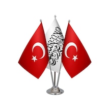 Masa Üstü Afganistan Bayrağı Türk Bayrağı Üçlü Krom Direk Masa Ba