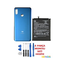 Xiaomi Mi 8 Uyumlu Batarya Pil Bm3e + Xiaomi Mi8 Arka Kapak Batarya Pil Kapağı + Montaj Set Mavi