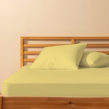 %100 Pamuklu Tek Kişilik Lastikli Çarşaf 100x200+30 50x70 Yastık Kılıfı 1 Adet Sarı