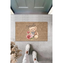 Dijital Please Smile Ayıcık Bej Kapı Paspası Dış Mekan Paspas K-3175 Renkli