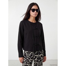 Lcw Modest Siyah V Yaka Bağcıklı Kadın Kimono