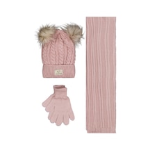 Civil Girls 6-9 Yaş Atkı Bere Eldiven Set - Pembe Gülkurusu