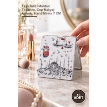 10 Adet El Aynası Taşlı İnce İstanbul Tasarımı, Cep Makyaj Aynası, Hand Mirror 7 Cm Diğer