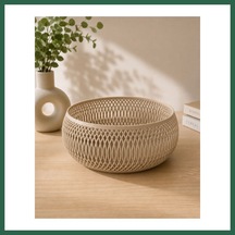 Bezos 3d Baskı Dekoratif Meyve Sepeti - Modern File Desenli Masaüstü Sunum Kasesi-bej Bzs01
