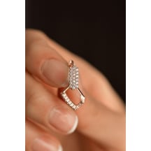 Zirkon Taşlı Rose J Klips Minimal Gümüş Küpe Gümüş