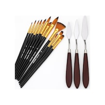 Ressam Sanat Malzemeleri Seti 12 Li Fırça Seti + 5 Li Metal Spatula Akrilik, Suluboya, Yağlıb