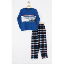 Trendimizbir Athletic Baskılı Pijama Takımı-1480-mavi