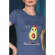 Kadın Slimfit Avokado Cardio Baskılı Lacivert Tshirt
