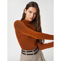 Koton Uzun Kollu Tişört Crop Yarım Balıkçı Yaka Basic Kahverengi 3sal10417ık 3SAL10417IK515 Kahve