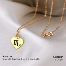 Archin Kasım Ayı Doğumlarına Özel Kalp Motifli Zincirli 14 Ayar Altın Plakalı Hediyelik Kolye-352ay Kasım