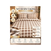 Slc Home %100 Pamuk Saten Ekose Şık Tasarım Çift Kişilik Nevresim Takımı %100 Pamuk 4 Parça Altın - 938540484 Altın