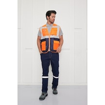 Orange Safety Mühendis Tipi İkaz Yeleği Turuncu-lacivert