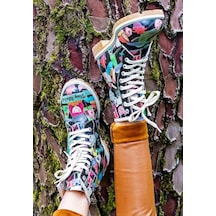 Kadın Vegan Deri Çok Renkli Uzun Bot - Stay Weird Tasarım Multicolor