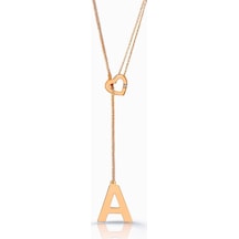 Kuyumcudukkani Harf, Kalp Ve Ok Ucu Gümüş Kolye-37159-r-w Rose Gold