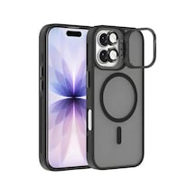 Apple iPhone 17 İle Uyumlu Magsafe Wireless Şarj Özellikli Kamera Standlı Lüks Mat Silikon Kılıf Lens Koruyucu Diğer