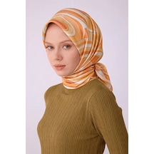 Geometrik Desen İpek Twill Eşarp T 4311 Pudra