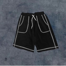 Unisex Dikişli Cepli Oversize Şort - Siyah 001