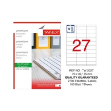 Tanex TW-2027 70x132.125mm Kuşe Laser Etiket 100 Lü Paket