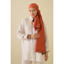 Imannoor Karanfil Monogram Turuncu İpek Şal 68x200 Orange